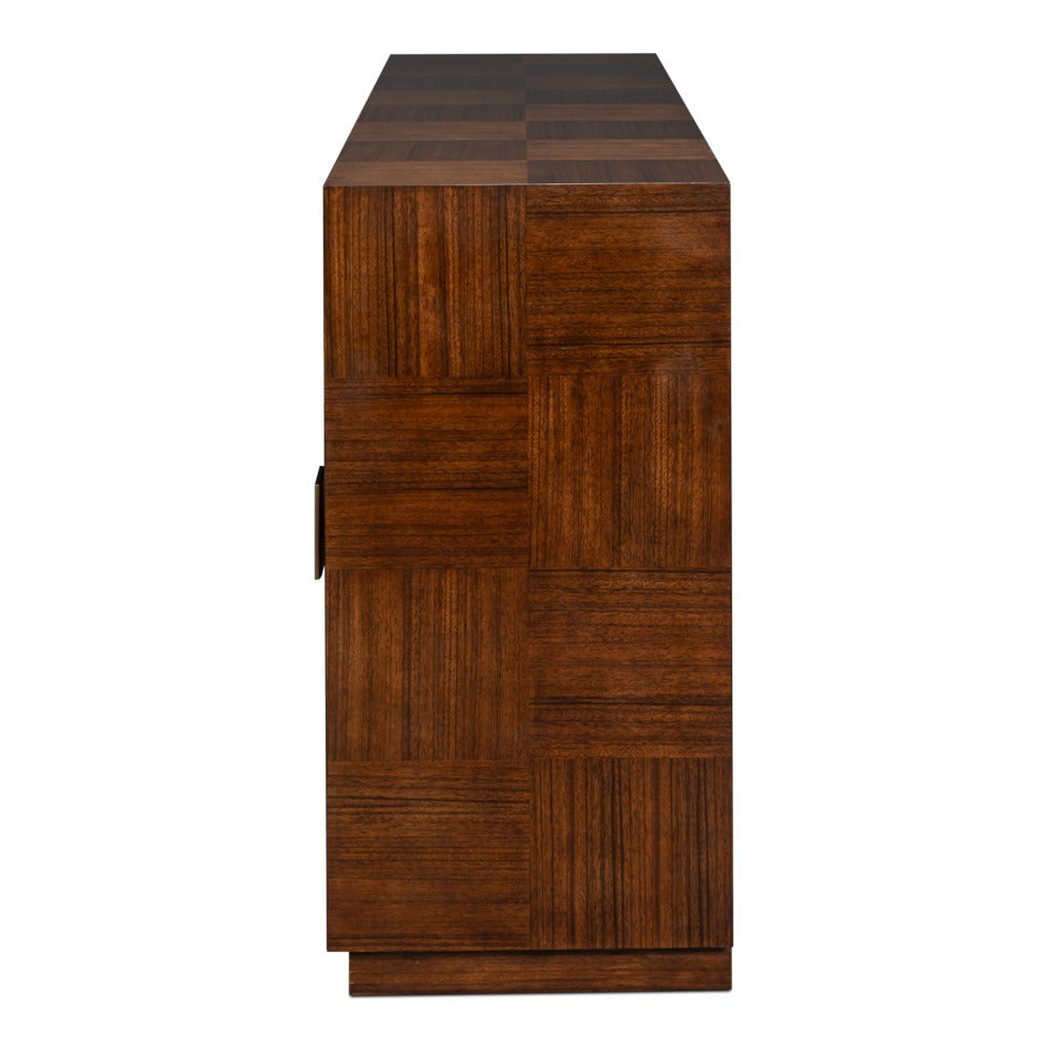 Contemporary Parquet Sideboard, 86" - Warm Brown Walnut with Square Brass-Tone Pulls - additional view