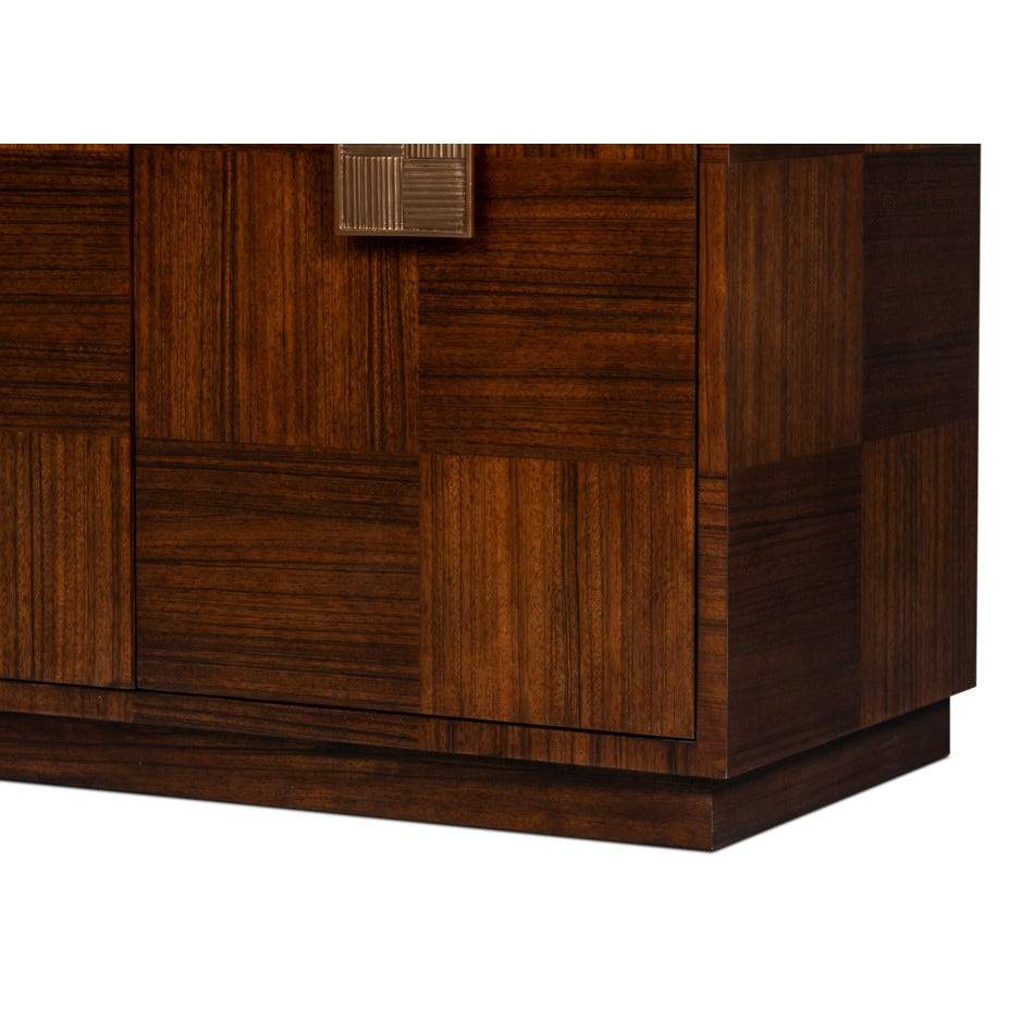 Contemporary Parquet Sideboard, 86" - Warm Brown Walnut with Square Brass-Tone Pulls - additional view