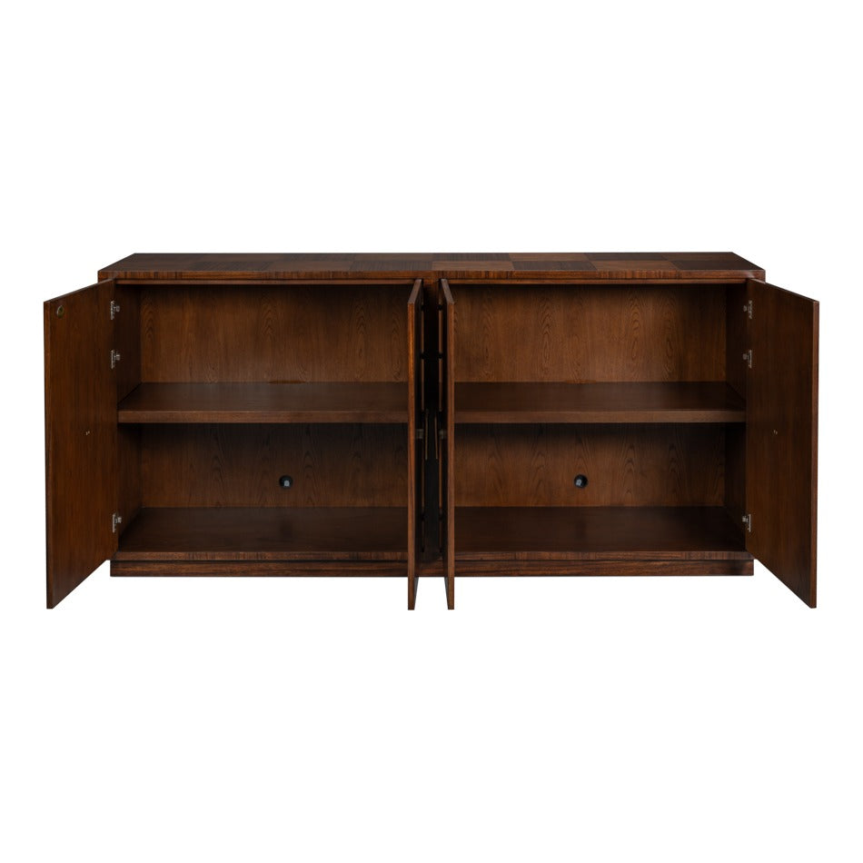 Contemporary Parquet Sideboard, 86" - Warm Brown Walnut with Square Brass-Tone Pulls - additional view