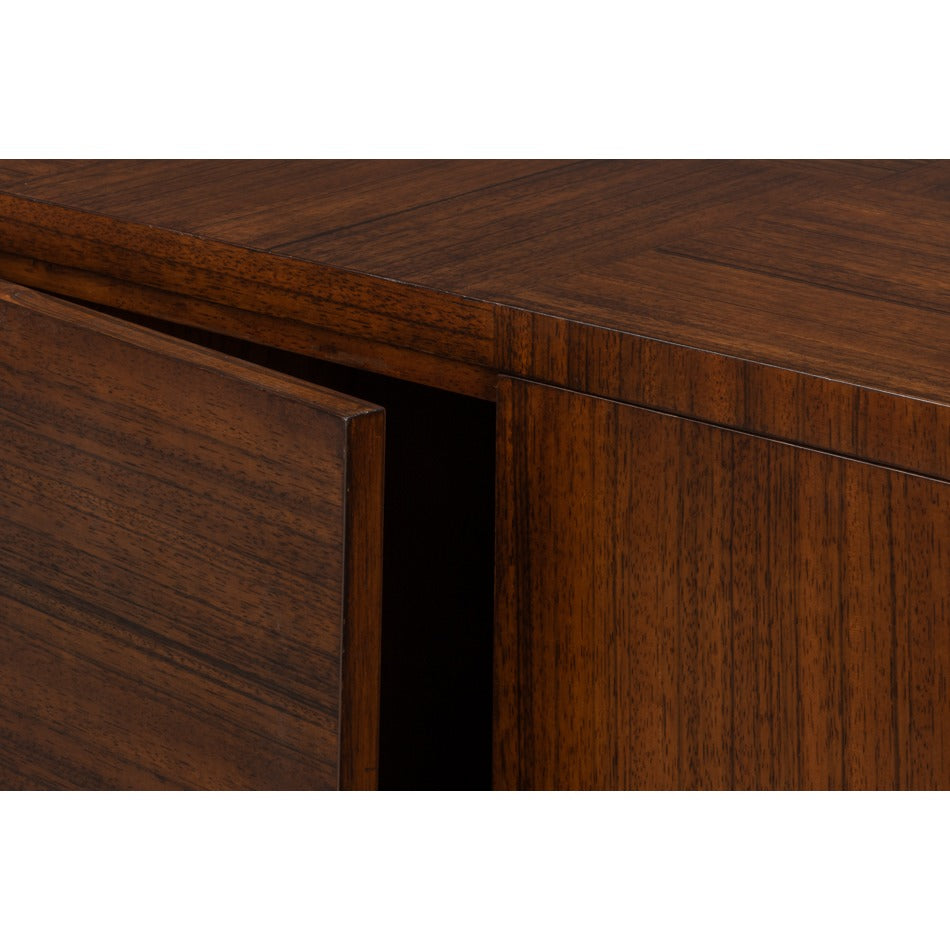 Contemporary Parquet Sideboard, 86" - Warm Brown Walnut with Square Brass-Tone Pulls - additional view