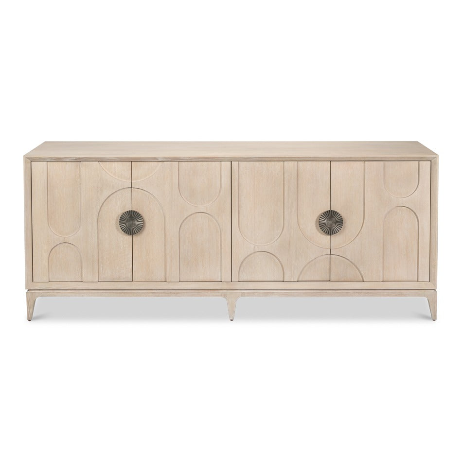 Mid-Century Modern Bleached Oak Credenza – Bronze Sunburst Pulls - additional view