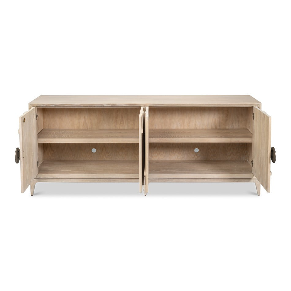 Mid-Century Modern Bleached Oak Credenza – Bronze Sunburst Pulls - additional view