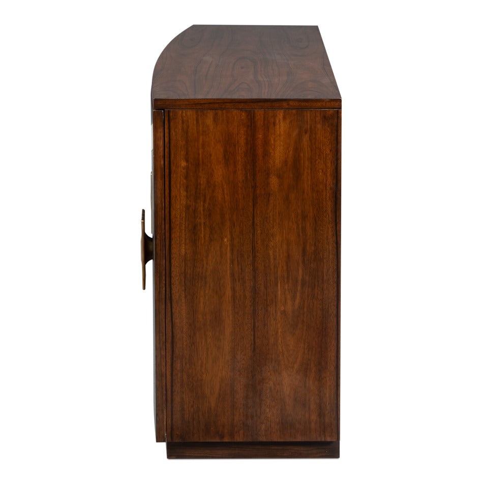 Modern Bowfront Walnut Credenza – Sculpted Stainless Pulls - additional view