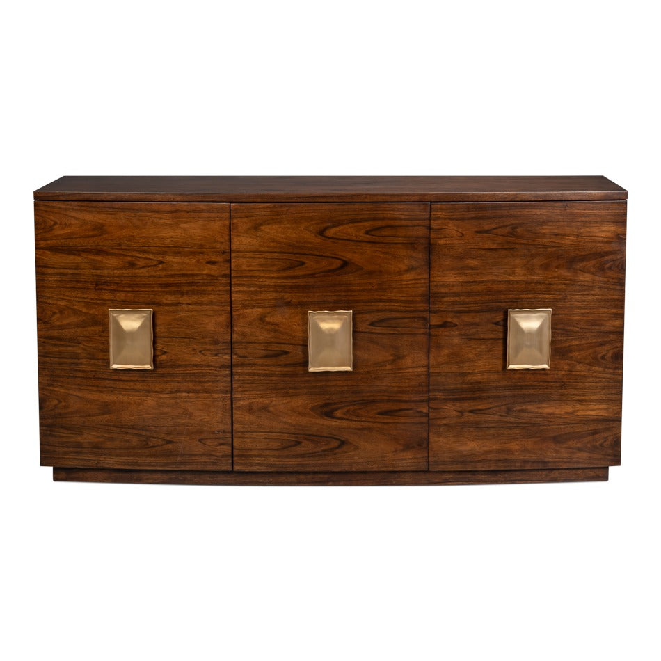 Modern Bowfront Walnut Credenza – Sculpted Stainless Pulls - additional view