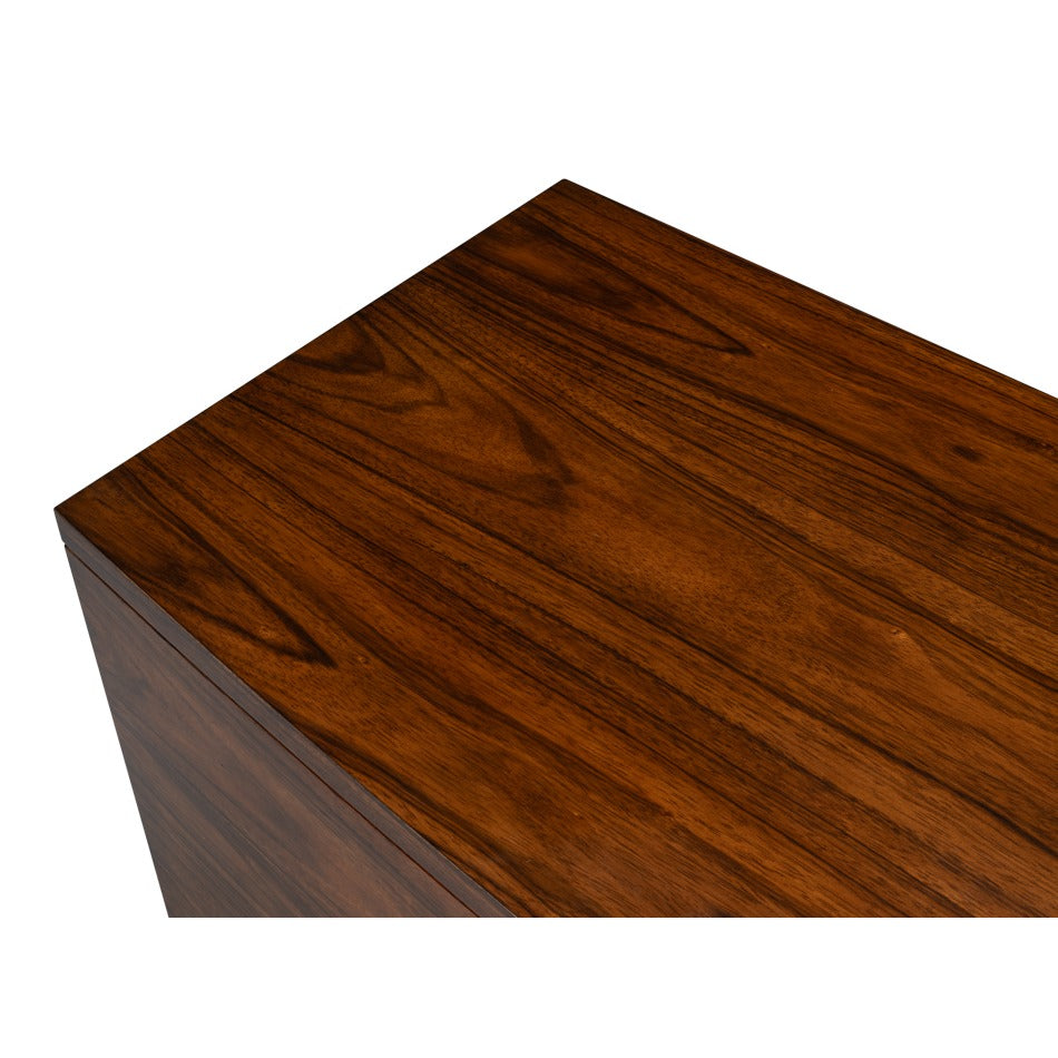 Modern Bowfront Walnut Credenza – Sculpted Stainless Pulls - additional view