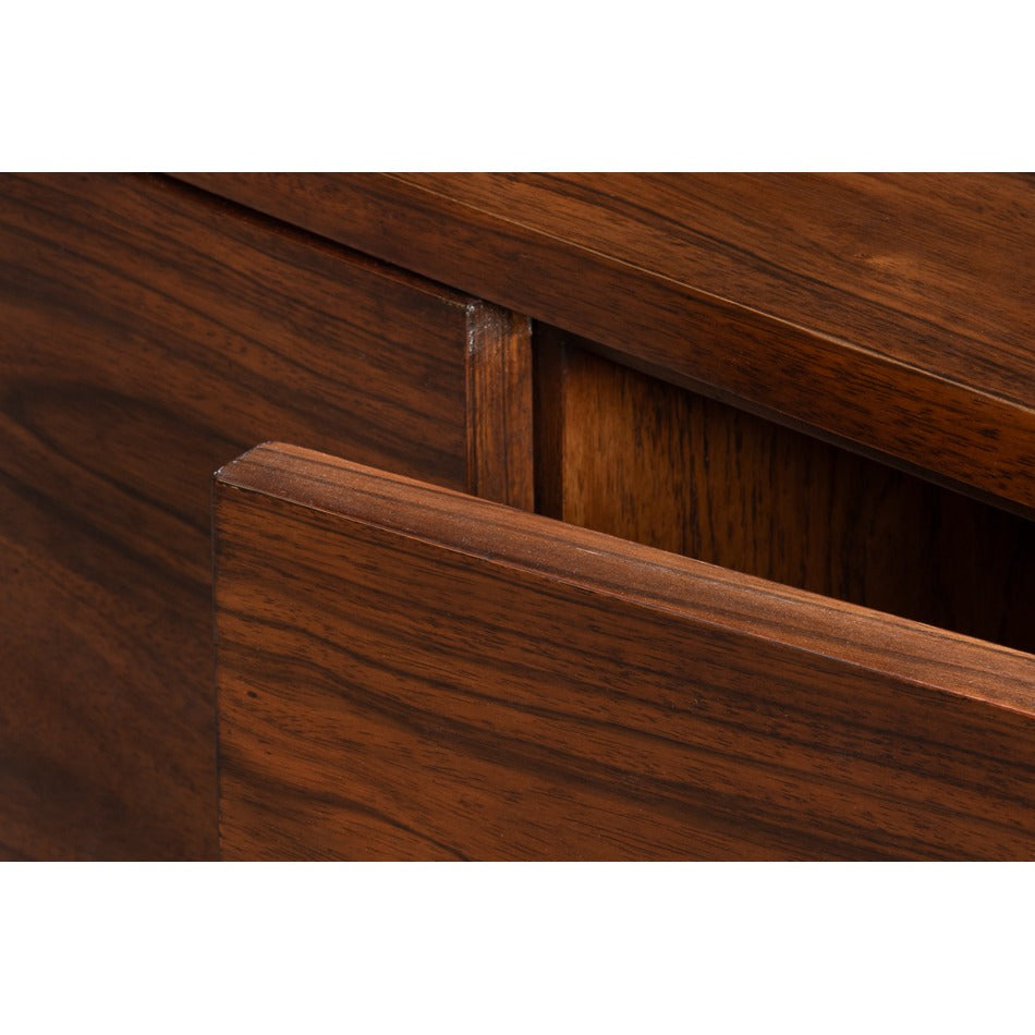 Modern Bowfront Walnut Credenza – Sculpted Stainless Pulls - additional view