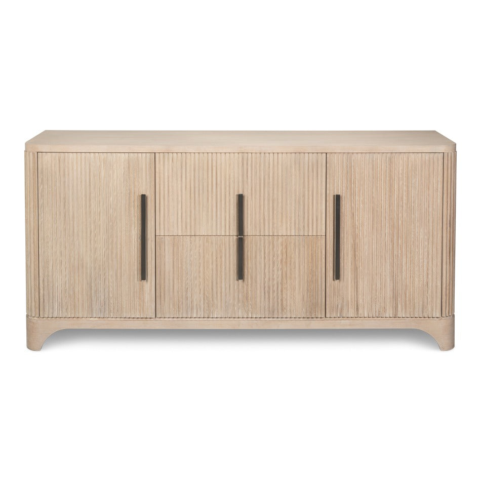 Contemporary Reeded Credenza – Bleached Oak with Slim Bar Pulls - additional view