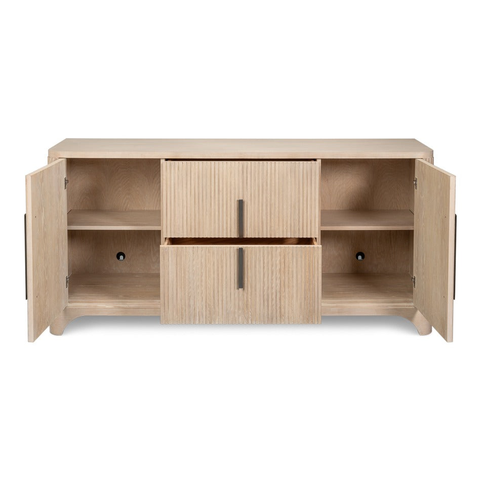 Contemporary Reeded Credenza – Bleached Oak with Slim Bar Pulls - additional view