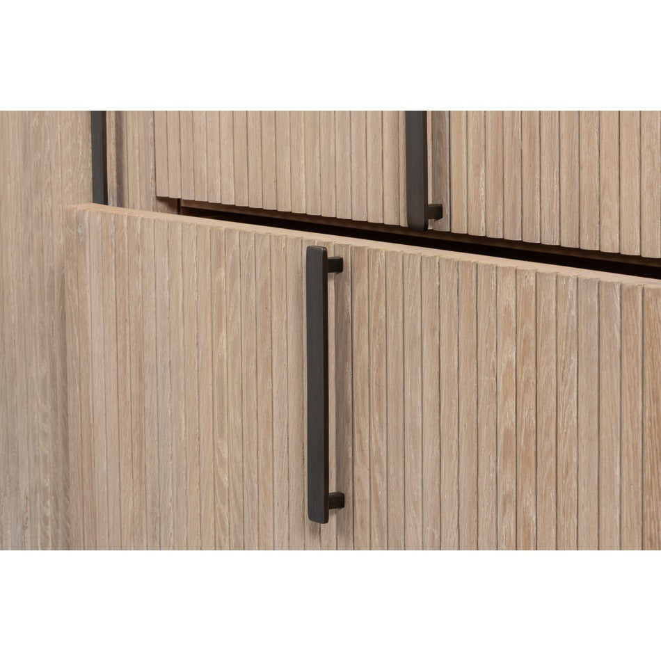 Contemporary Reeded Credenza – Bleached Oak with Slim Bar Pulls - additional view
