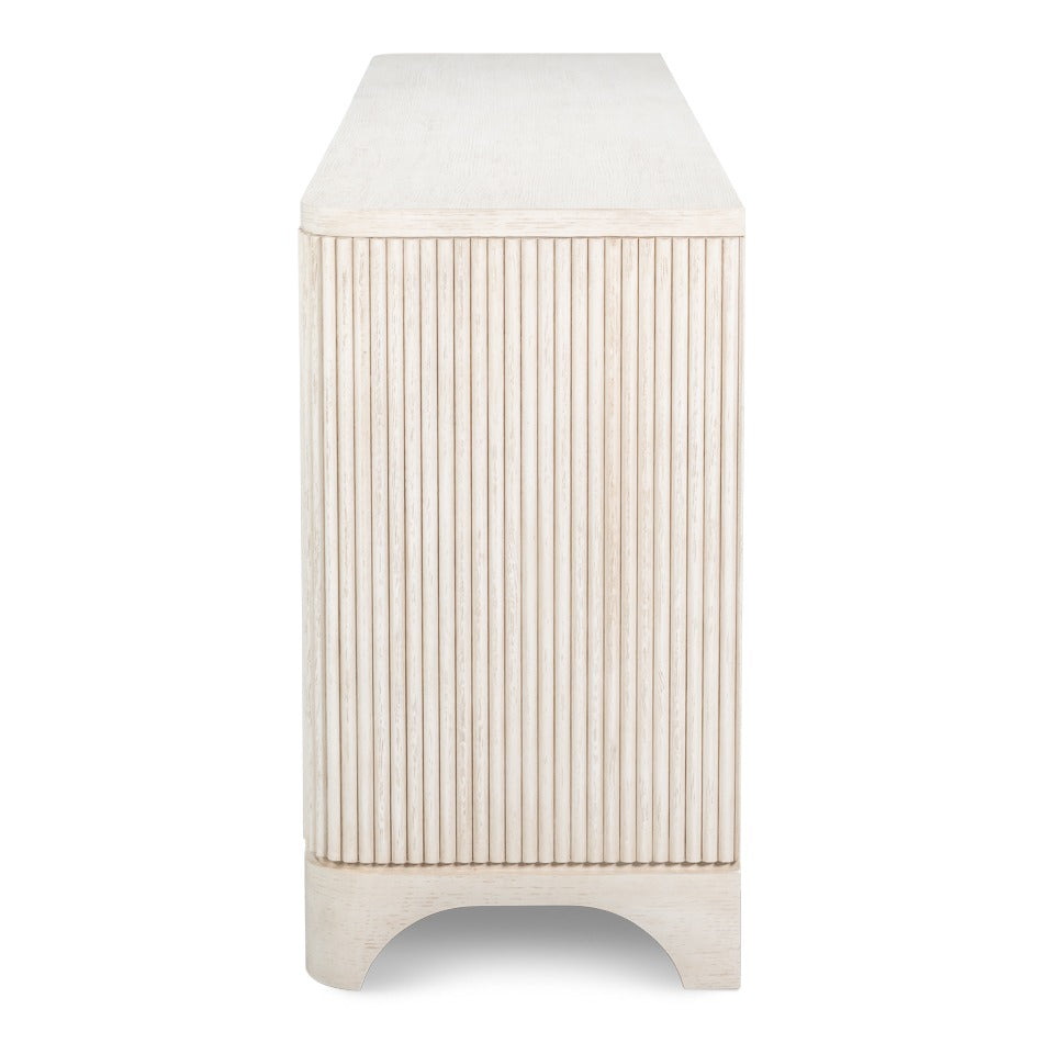 Contemporary Reeded Credenza – Soft White-Washed Oak with Slim Bar Pulls - additional view