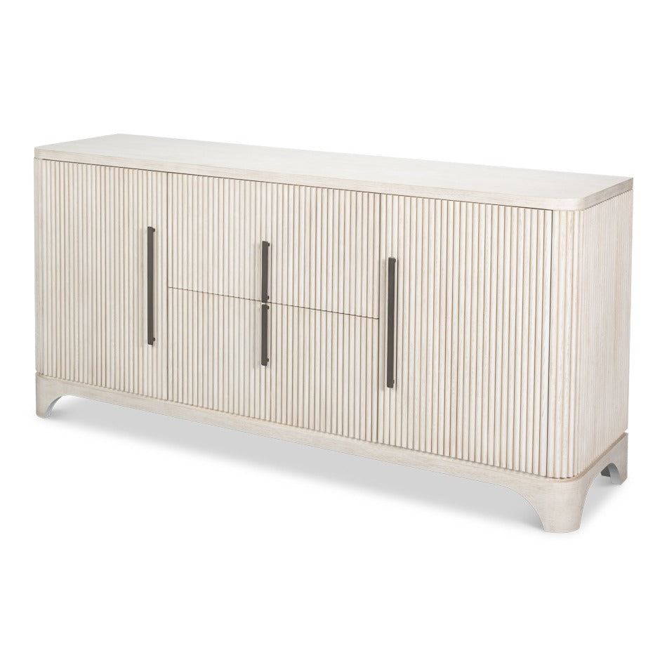 Contemporary Reeded Credenza – Soft White-Washed Oak with Slim Bar Pulls - additional view