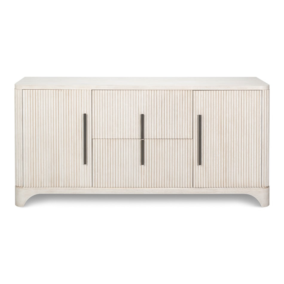 Contemporary Reeded Credenza – Soft White-Washed Oak with Slim Bar Pulls - additional view