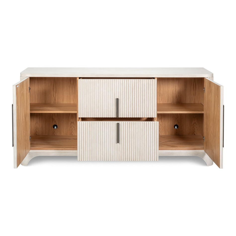 Contemporary Reeded Credenza – Soft White-Washed Oak with Slim Bar Pulls - additional view
