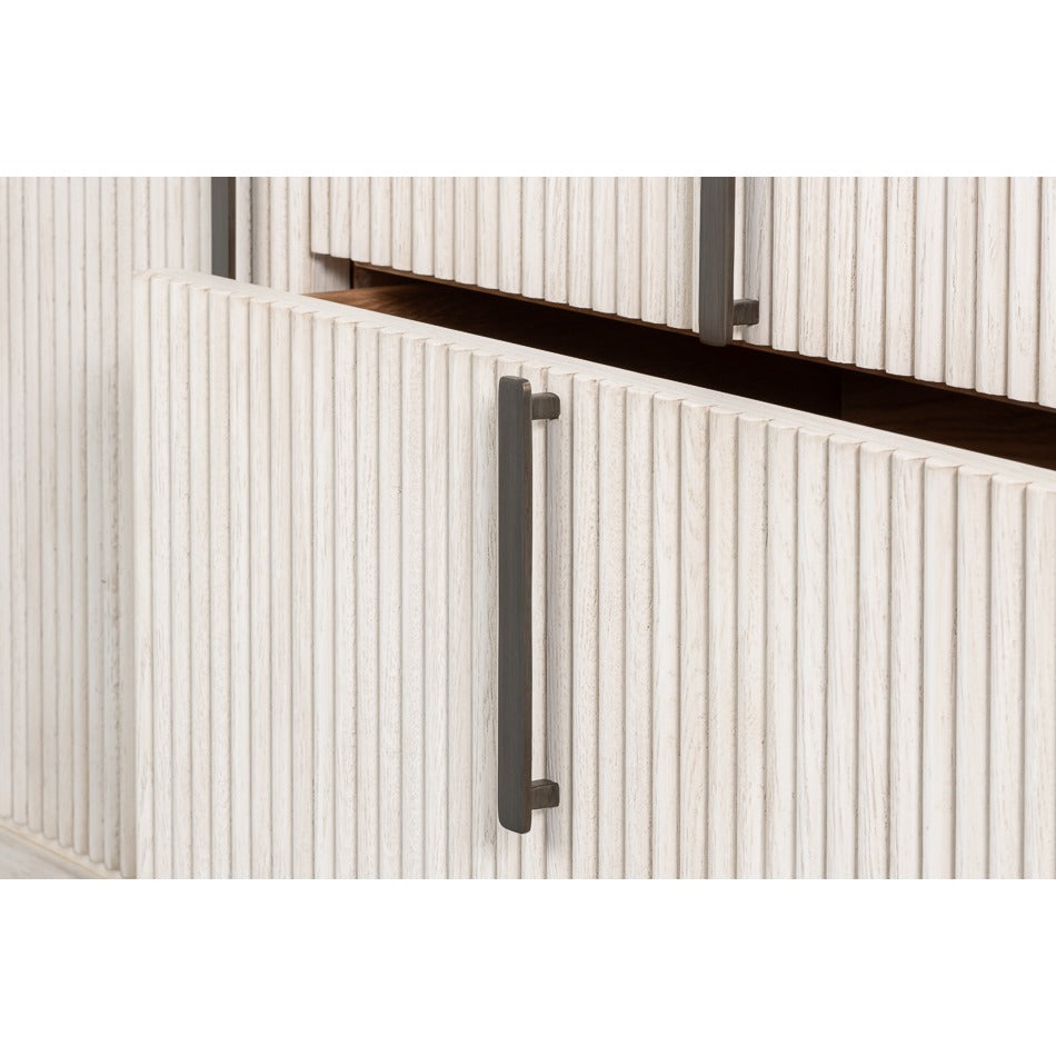 Contemporary Reeded Credenza – Soft White-Washed Oak with Slim Bar Pulls - additional view