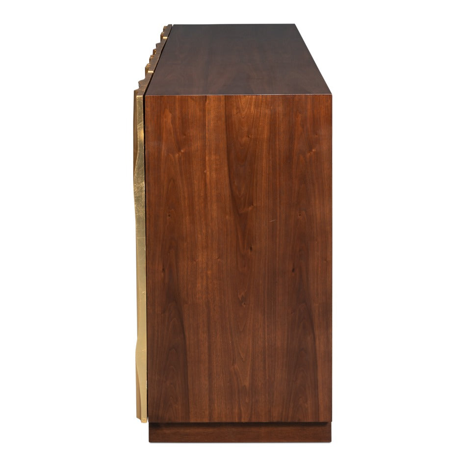 Art Deco Carved Credenza – Dark Walnut with Gold Leaf Doors - additional view
