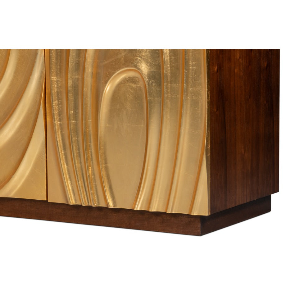 Art Deco Carved Credenza – Dark Walnut with Gold Leaf Doors - additional view