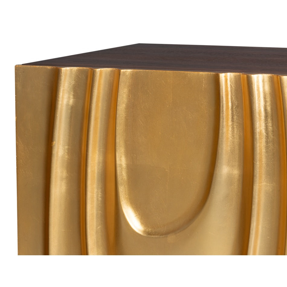 Art Deco Carved Credenza – Dark Walnut with Gold Leaf Doors - additional view