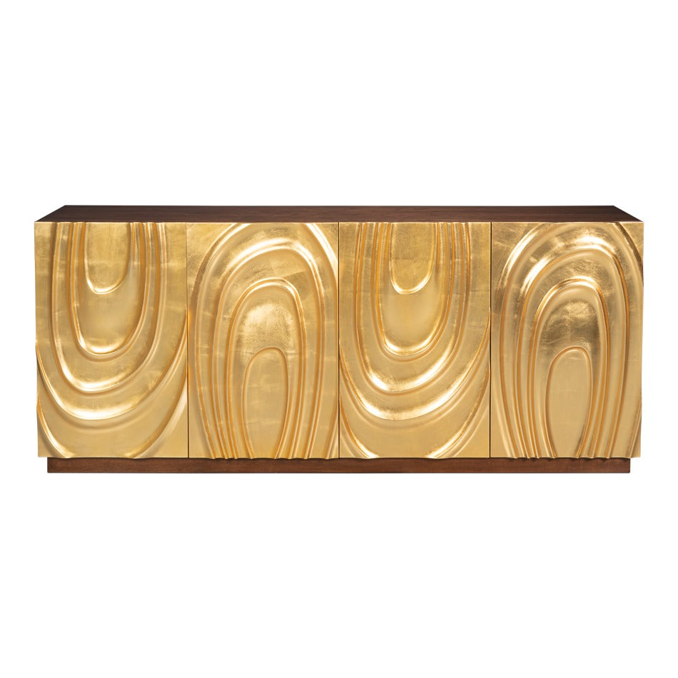 Art Deco Carved Credenza – Dark Walnut with Gold Leaf Doors - additional view