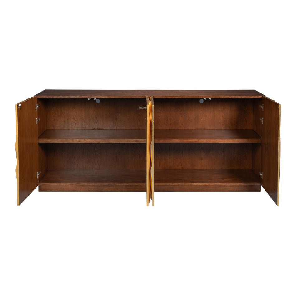 Art Deco Carved Credenza – Dark Walnut with Gold Leaf Doors - additional view