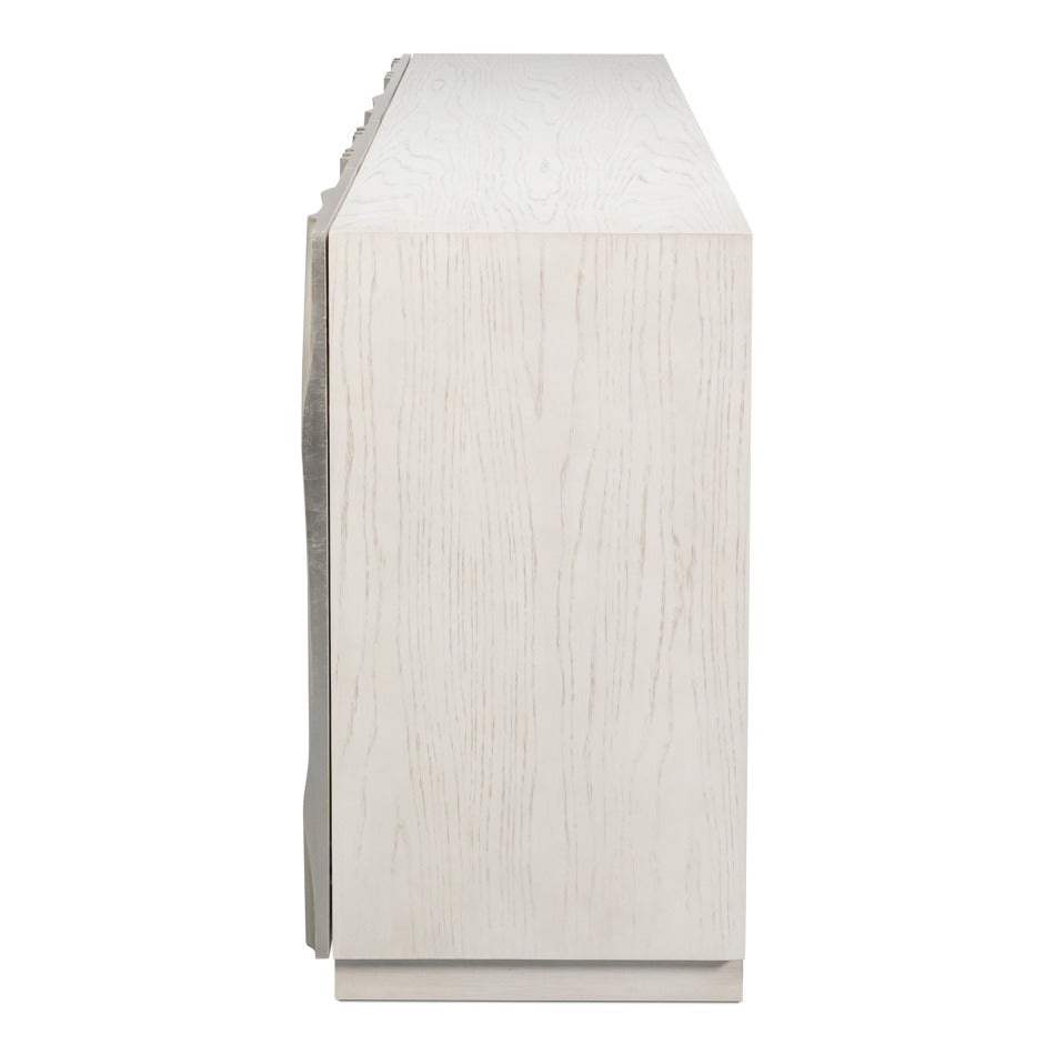 Contemporary Carved Credenza – White Oak with Silver Leaf Doors - additional view