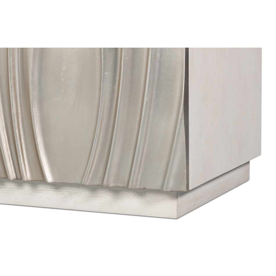 Contemporary Carved Credenza – White Oak with Silver Leaf Doors - additional view