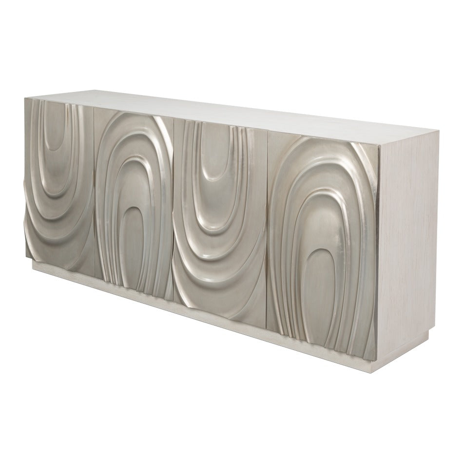 Contemporary Carved Credenza – White Oak with Silver Leaf Doors - additional view