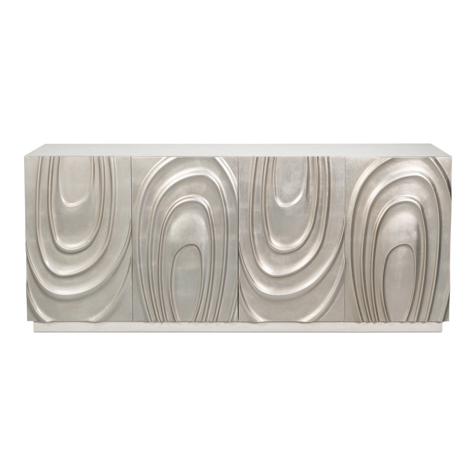 Contemporary Carved Credenza – White Oak with Silver Leaf Doors - additional view