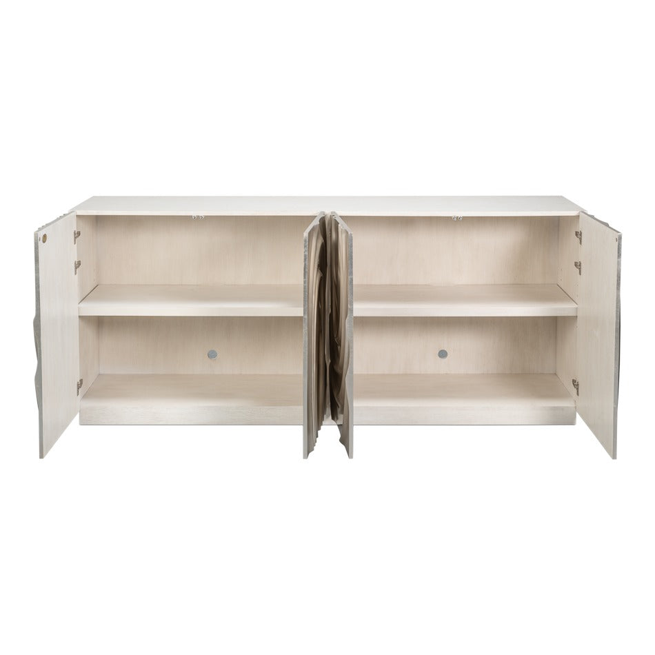 Contemporary Carved Credenza – White Oak with Silver Leaf Doors - additional view