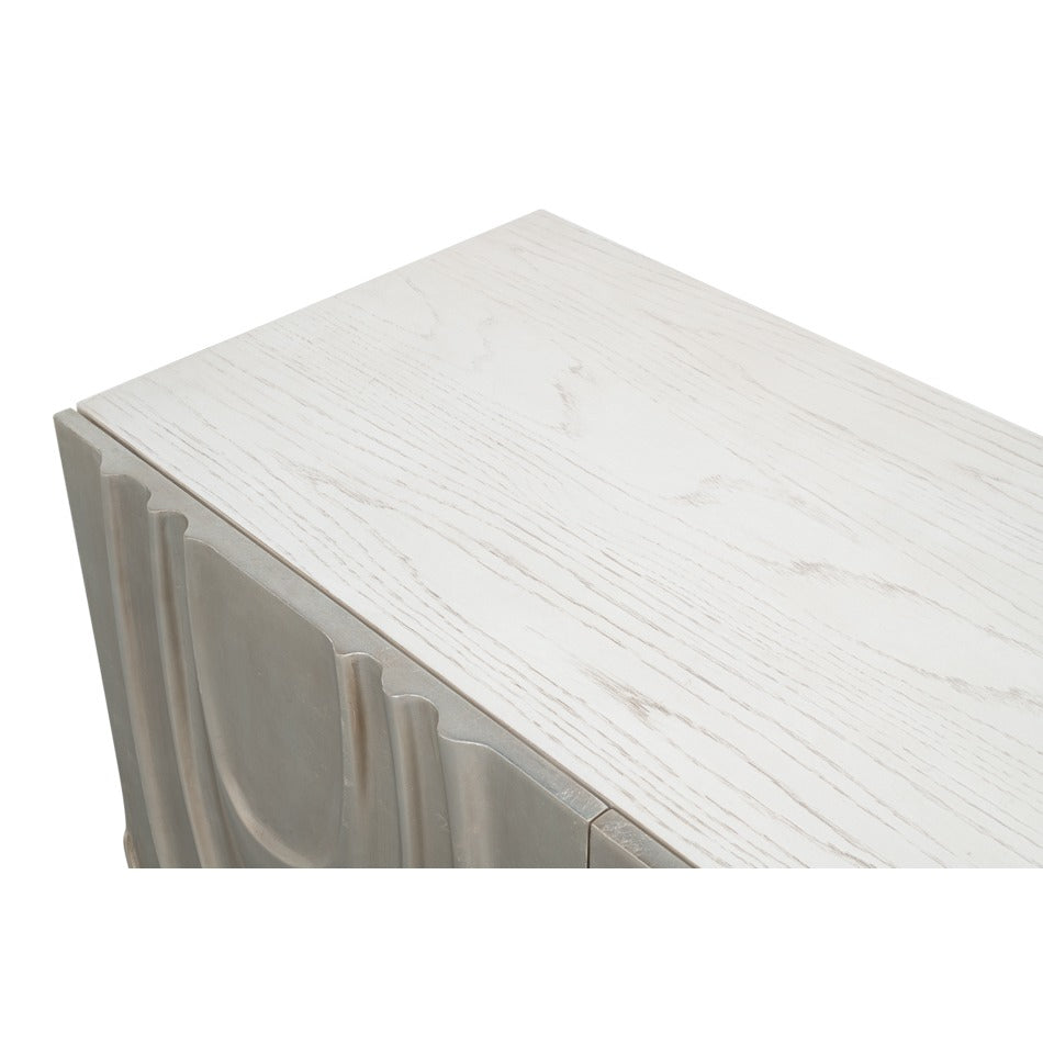 Contemporary Carved Credenza – White Oak with Silver Leaf Doors - additional view