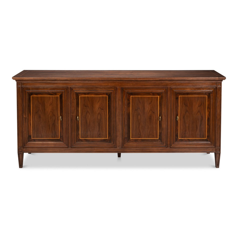 Walnut Burl Four-Door Credenza with Inlaid Panels - additional view