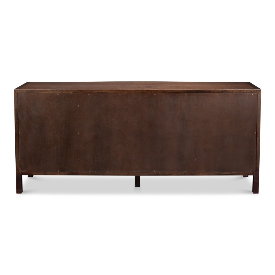 Modern Burl Walnut Bowfront Credenza, 80" with Square Brass Pulls - additional view