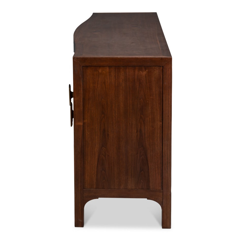 Modern Burl Walnut Bowfront Credenza, 80" with Square Brass Pulls - additional view