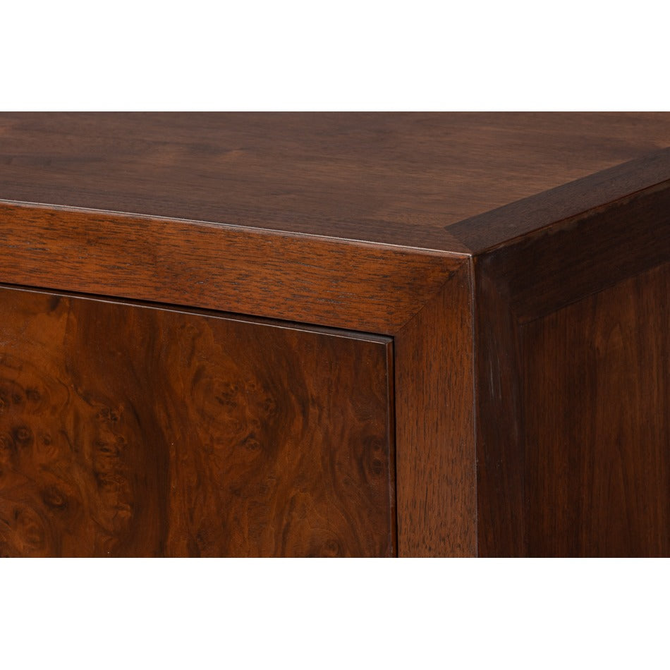 Modern Burl Walnut Bowfront Credenza, 80" with Square Brass Pulls - additional view