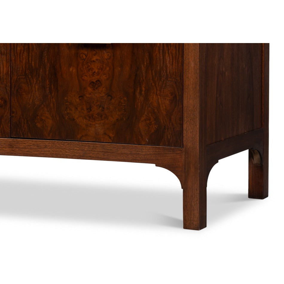 Modern Burl Walnut Bowfront Credenza, 80" with Square Brass Pulls - additional view