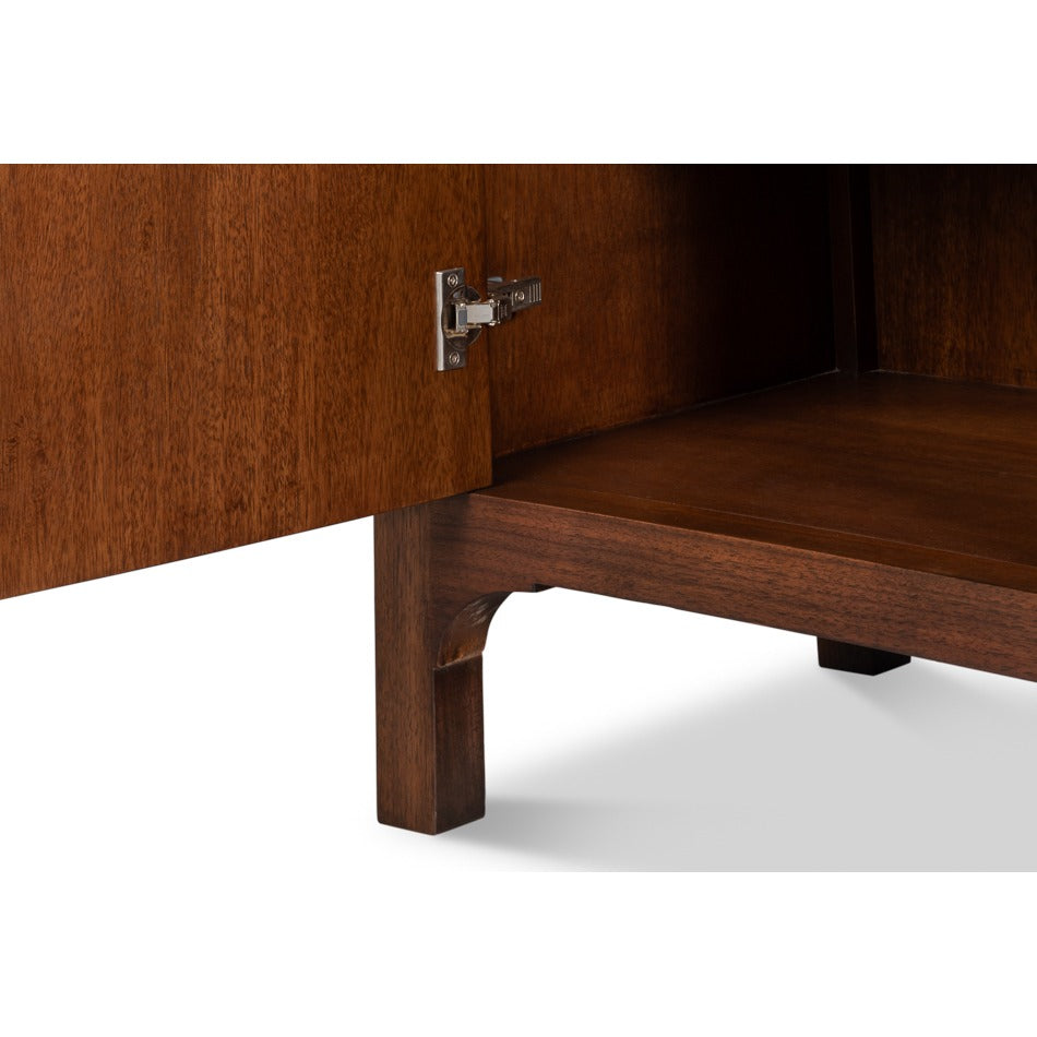 Modern Burl Walnut Bowfront Credenza, 80" with Square Brass Pulls - additional view