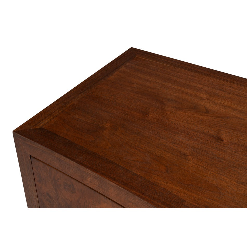 Modern Burl Walnut Bowfront Credenza, 80" with Square Brass Pulls - additional view