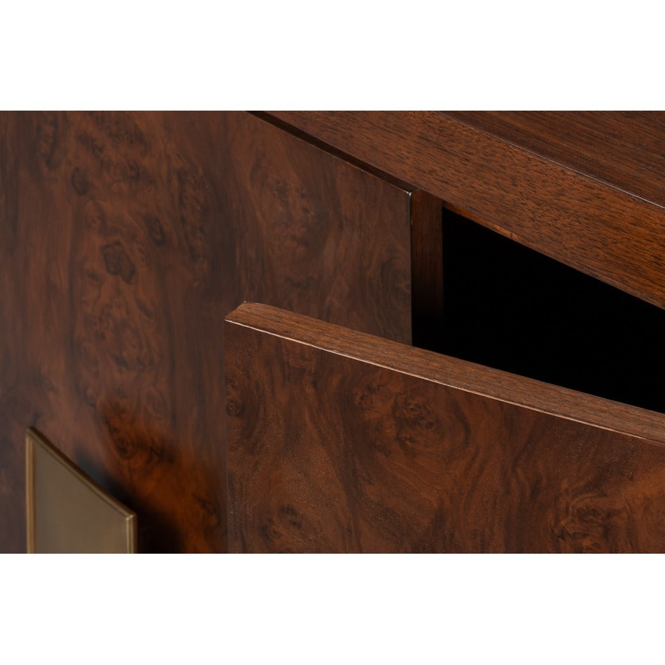 Modern Burl Walnut Bowfront Credenza, 80" with Square Brass Pulls - additional view
