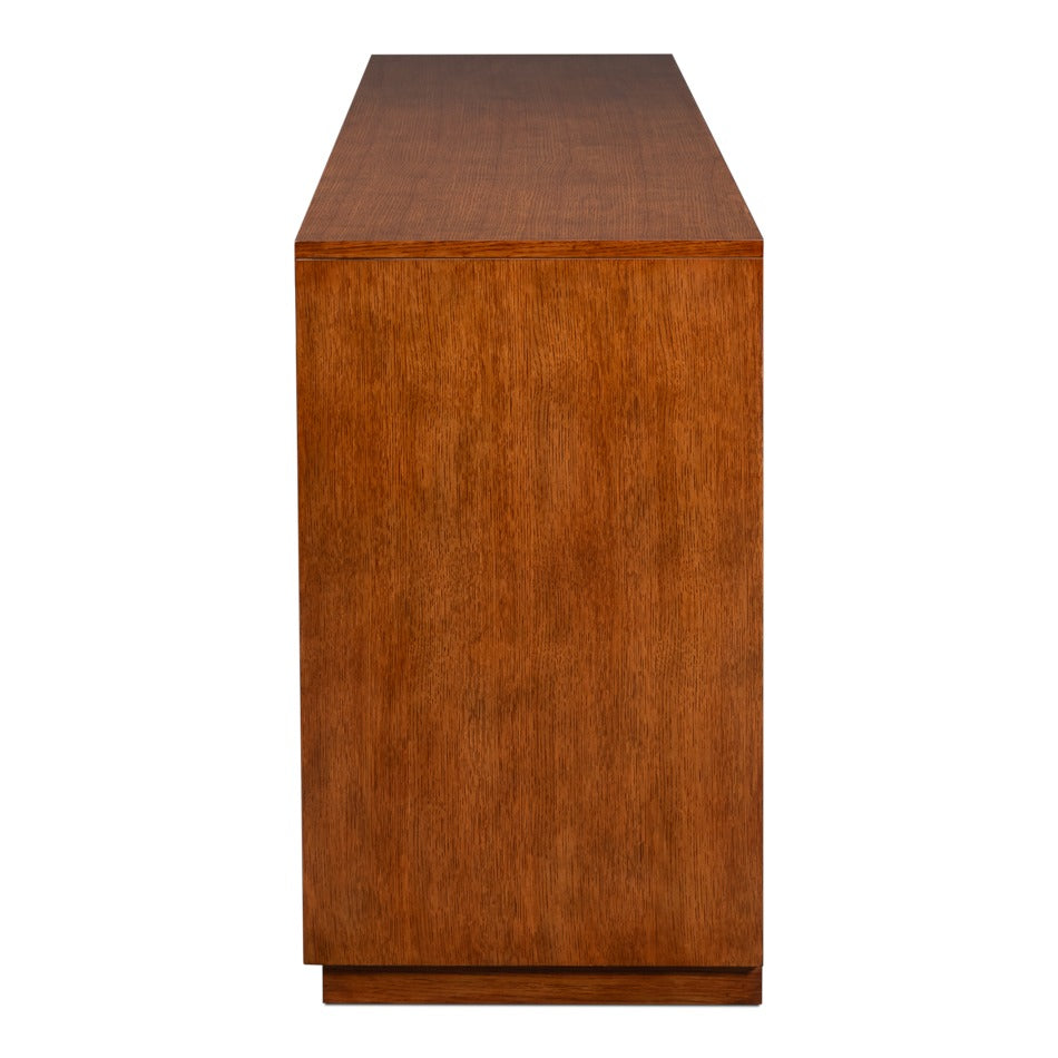 Old-World Marquetry Credenza, 86" – Walnut and Oak with Burl-Inset Geometric Door Panels - additional view