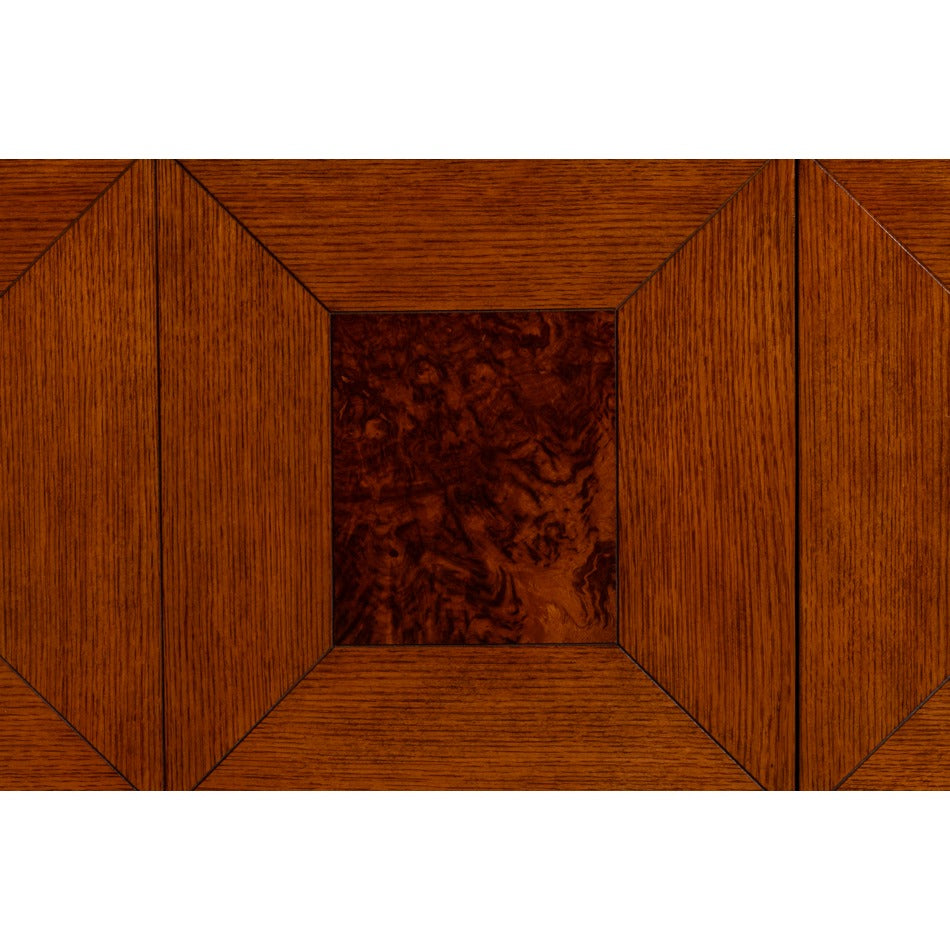 Old-World Marquetry Credenza, 86" – Walnut and Oak with Burl-Inset Geometric Door Panels - additional view