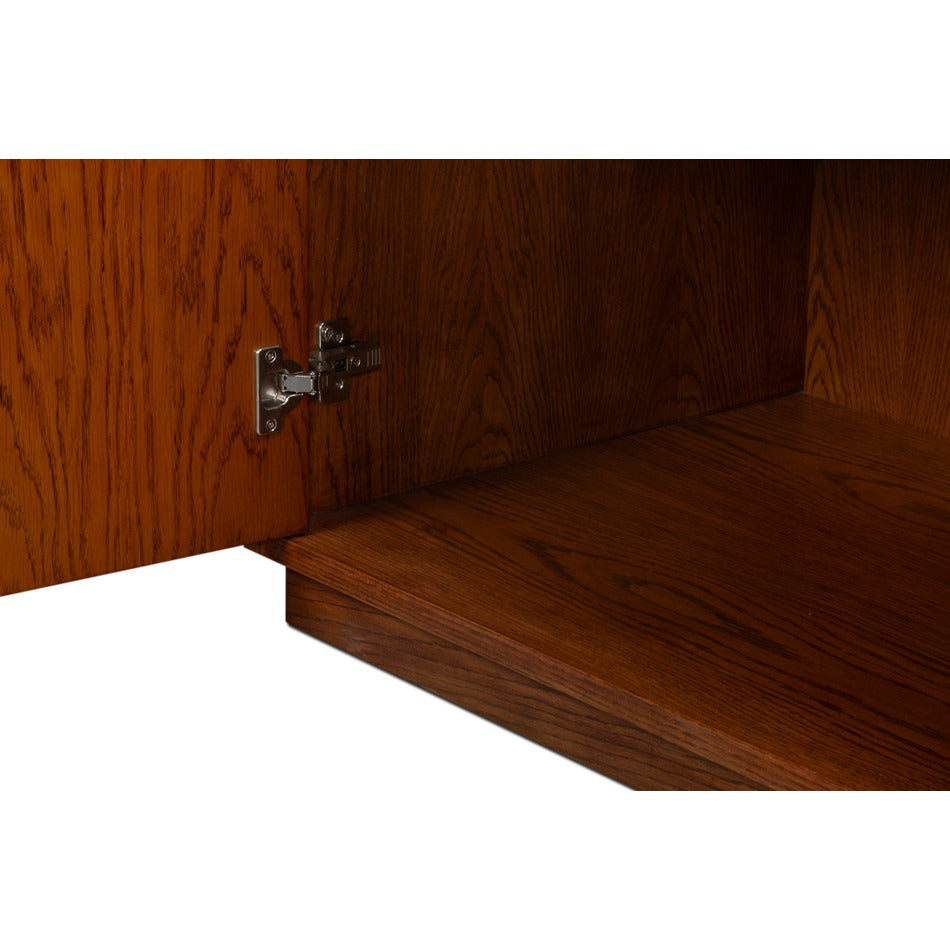Old-World Marquetry Credenza, 86" – Walnut and Oak with Burl-Inset Geometric Door Panels - additional view