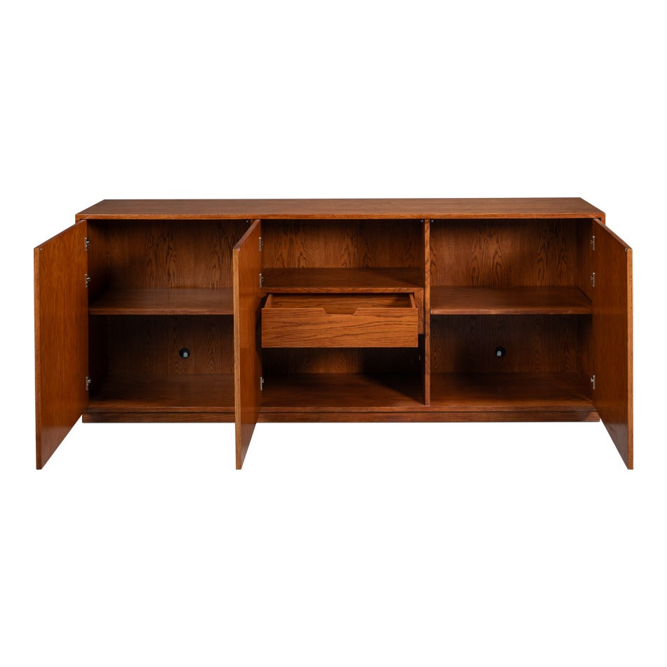 Old-World Marquetry Credenza, 86" – Walnut and Oak with Burl-Inset Geometric Door Panels - additional view