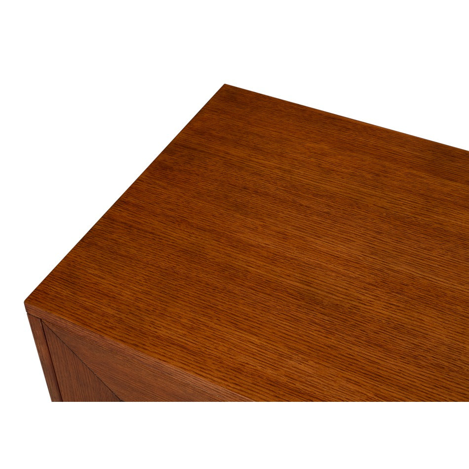 Old-World Marquetry Credenza, 86" – Walnut and Oak with Burl-Inset Geometric Door Panels - additional view