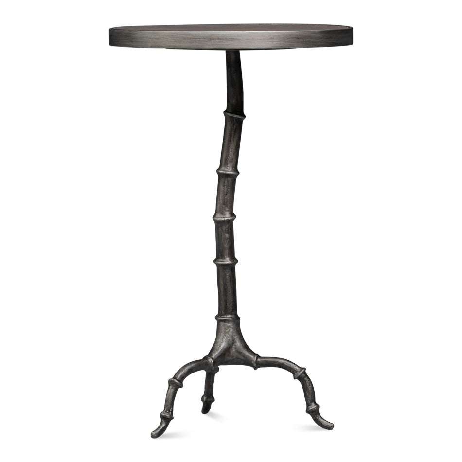 Pewter-Finish Cast Aluminum Drink Table with Bamboo-Segmented Pedestal - additional view