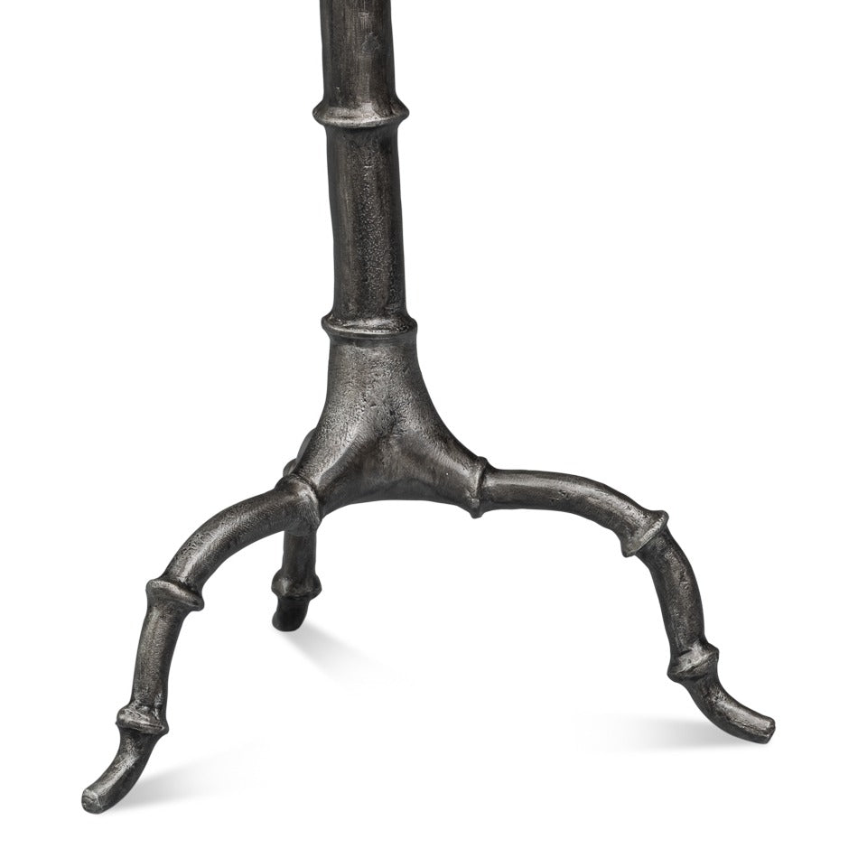 Pewter-Finish Cast Aluminum Drink Table with Bamboo-Segmented Pedestal - additional view
