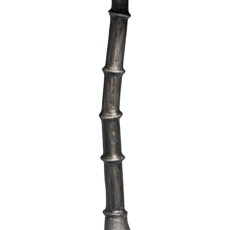Pewter-Finish Cast Aluminum Drink Table with Bamboo-Segmented Pedestal - additional view