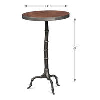 Pewter-Finish Cast Aluminum Drink Table with Bamboo-Segmented Pedestal - dimension drawing