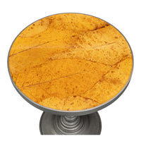 Cast Aluminum Pedestal Accent Table with Wood-Tone Inset Top - additional view
