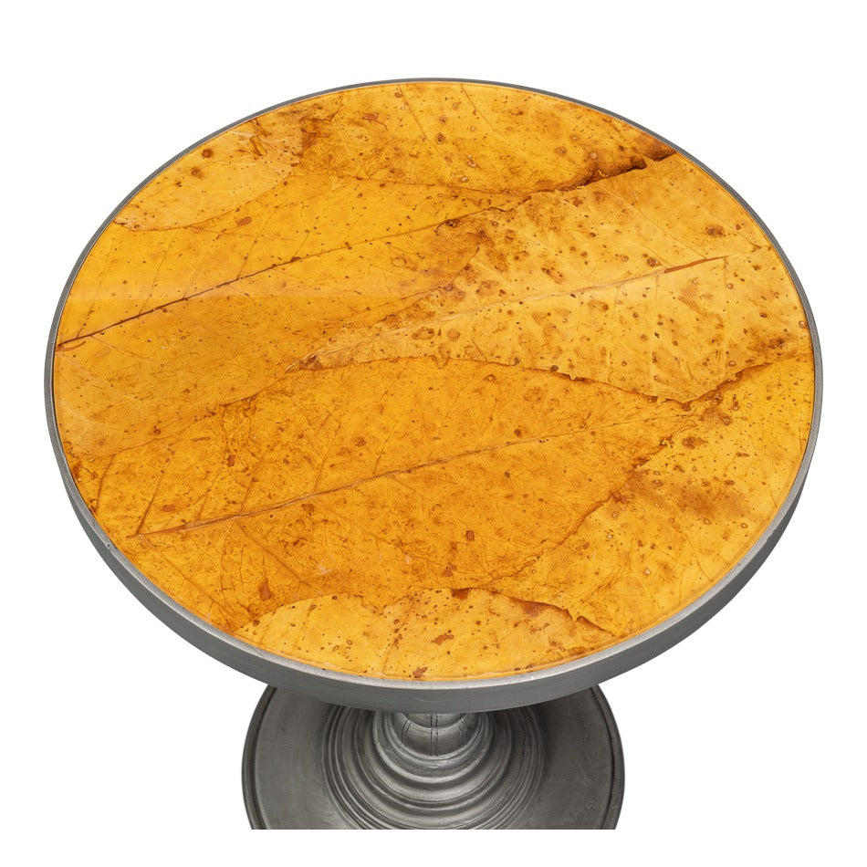 Cast Aluminum Pedestal Accent Table with Wood-Tone Inset Top - additional view