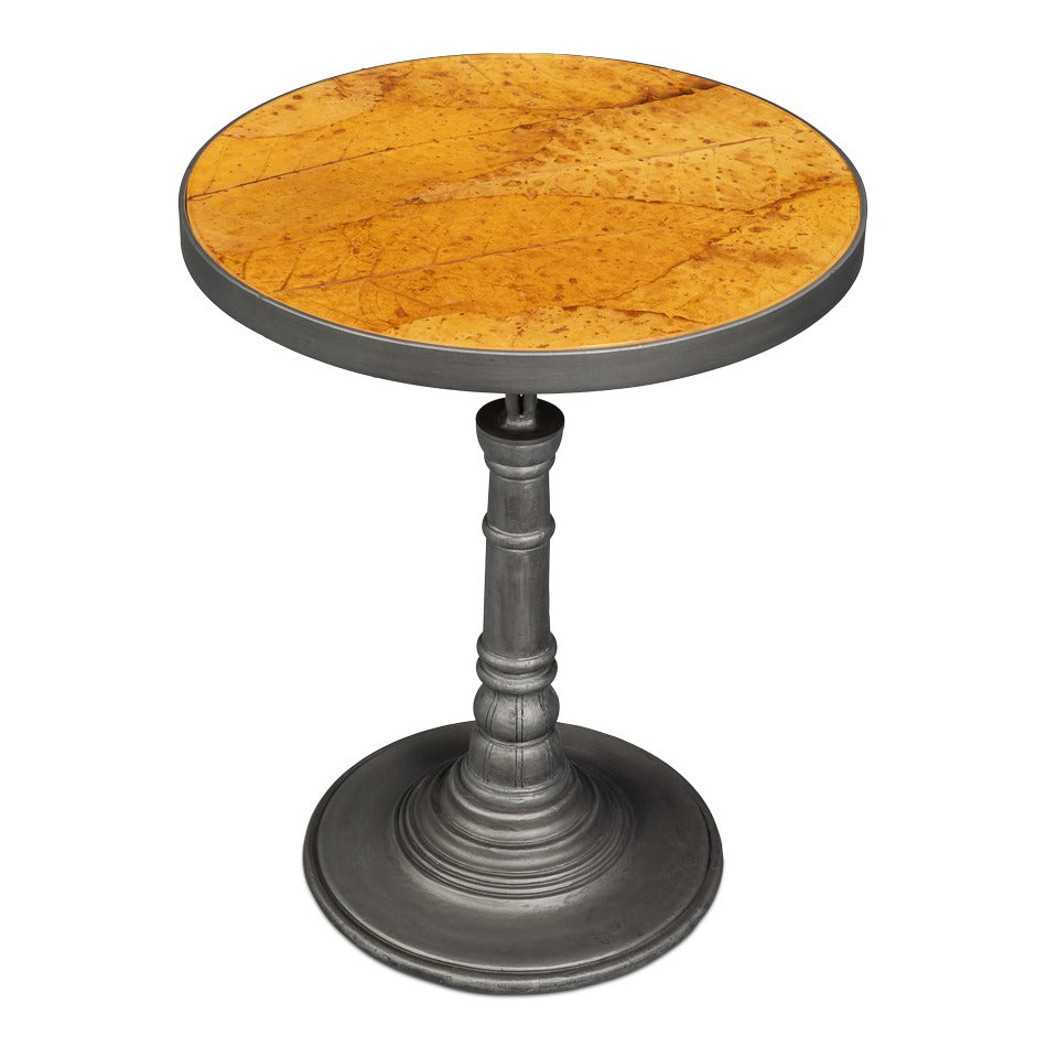 Cast Aluminum Pedestal Accent Table with Wood-Tone Inset Top - additional view