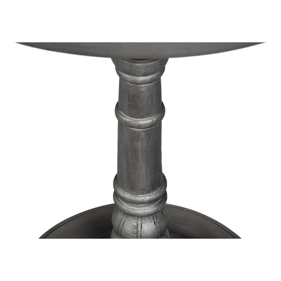 Cast Aluminum Pedestal Accent Table with Wood-Tone Inset Top - additional view